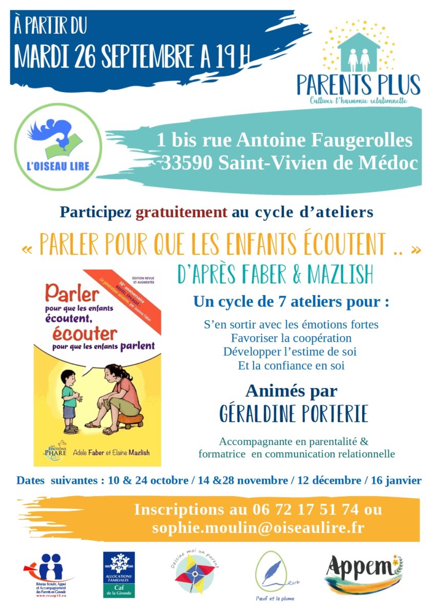 You are currently viewing Cycle d’ateliers “Parler pour que les enfants écoutent …” animé par Géraldine PORTERIE
